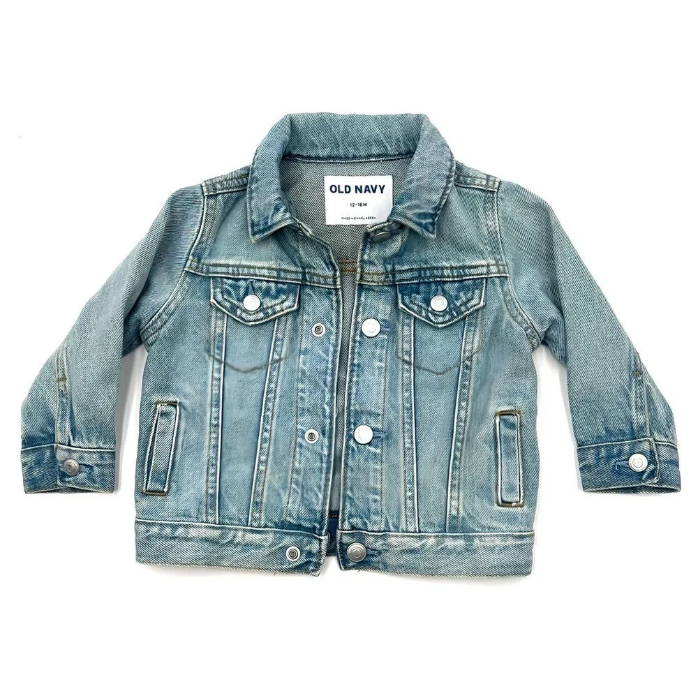 Old Navy Toddler Blue Jean Jacket Unisex 12-18M Cute Hipster Light Wash Denim